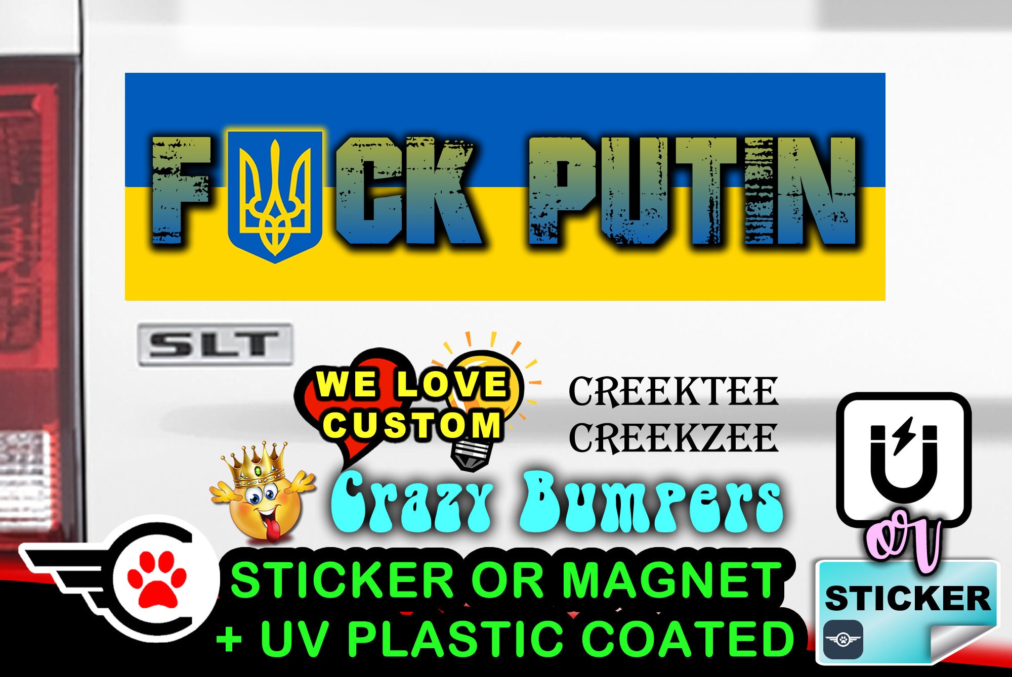4X Bulk Pack - FK PUTIN Ukraine Flag Bumper Sticker or Magnet sizes 4