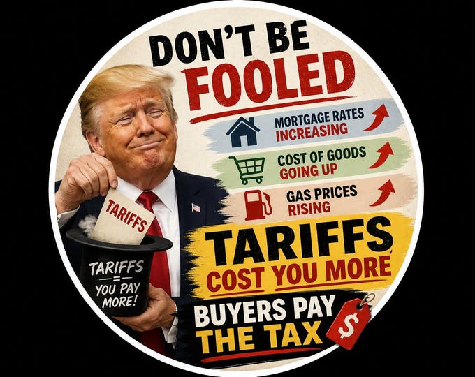 USA Tariffs cost you more Round Bumper Sticker, Magnet, Vinyl Sticker or Window Cling, UV Laminate Coating, laptop, water bottle