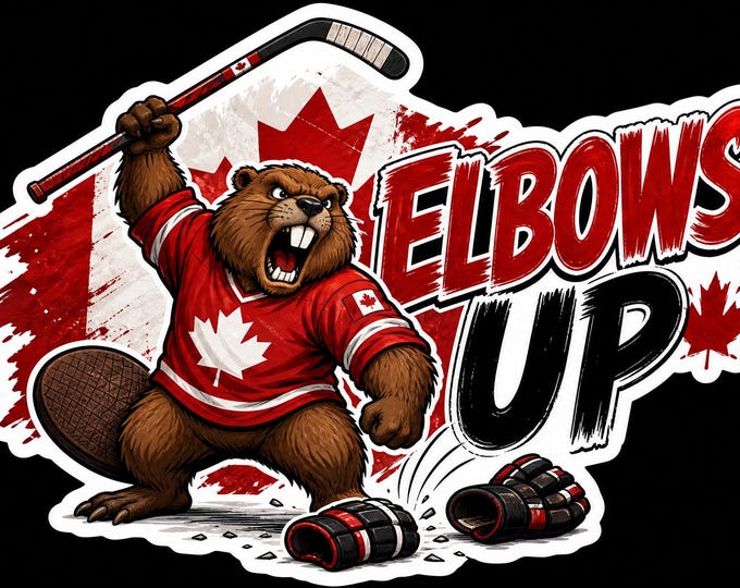 Proudly Canadian Round Elbows Up Bumper Sticker, Magnet, Vinyl Sticker or Window Cling, UV Laminate Coating