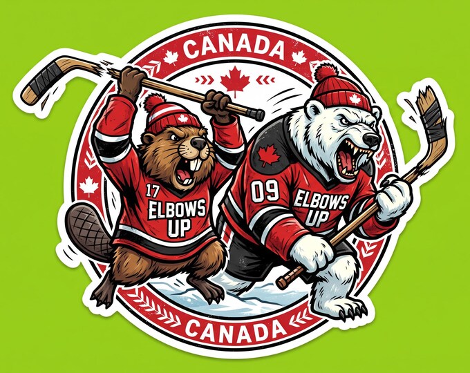 Proudly Canadian Round Elbows Up Bumper Sticker, Magnet, Vinyl Sticker or Window Cling, UV Laminate Coating