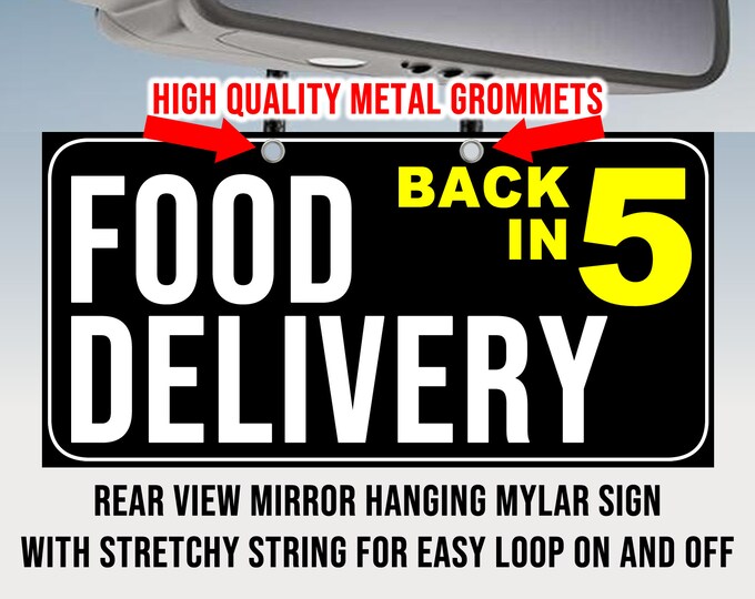 Rear View Mirror Hanger Customizable Food Delivery Quality Print, Laminated With White Mylar Backing - Print One Side CUSTOMIZABLE