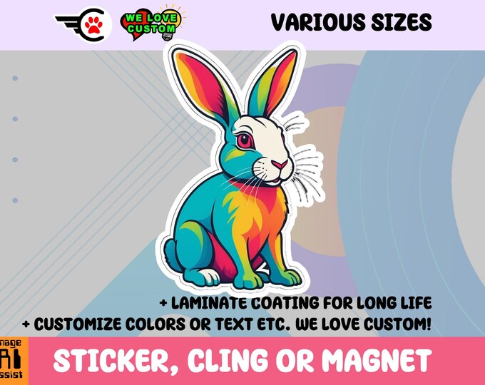 Rabbit Sticker, Magnet or Window Cling in Various Sizes