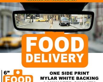 Food Delivery Mylar Sign For Rear View Mirror Hanging, Customizable, Laminated Quality, One Side Print