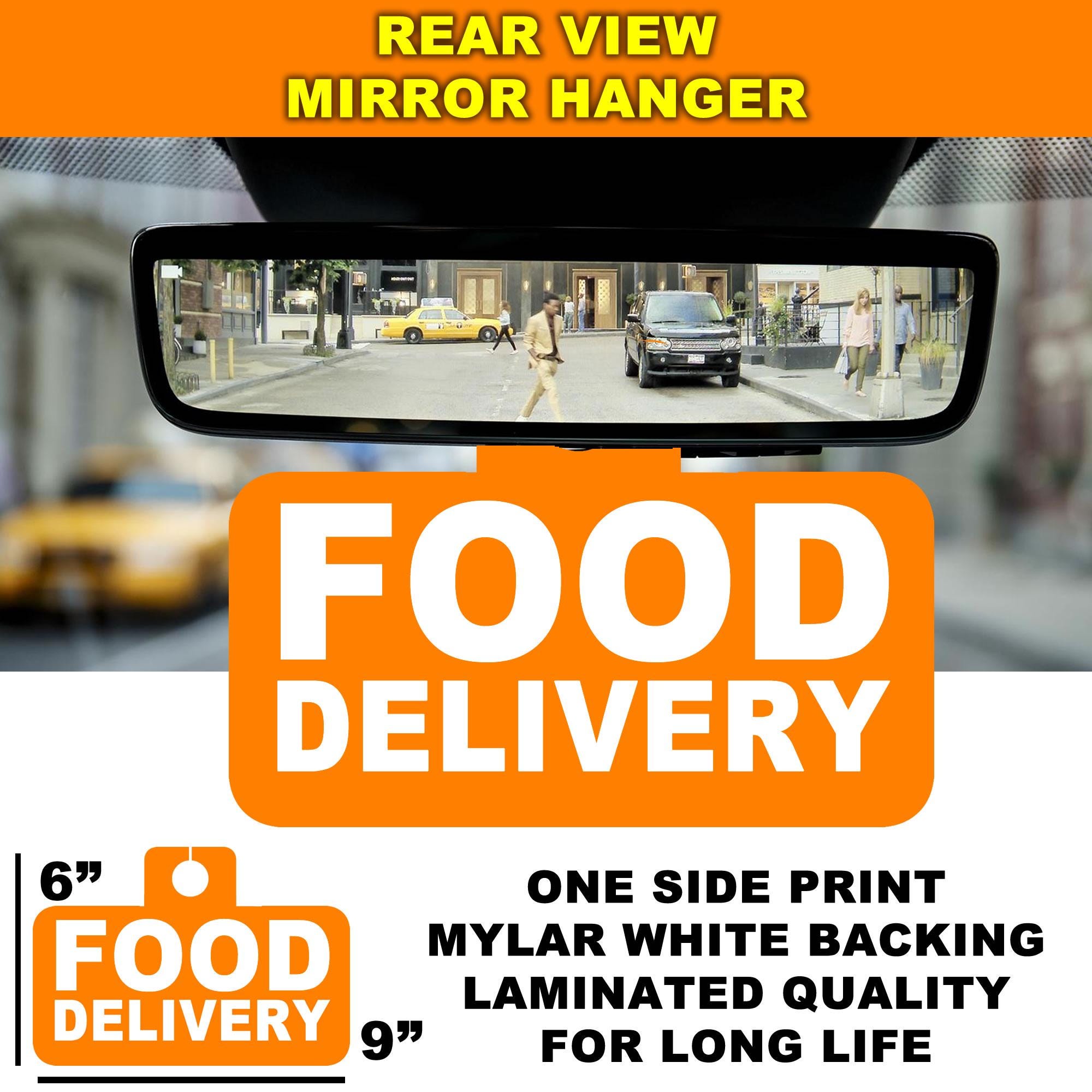 Food Delivery Mylar Sign For Rear View Mirror Hanging, Customizable, Laminated Quality, One Side Print