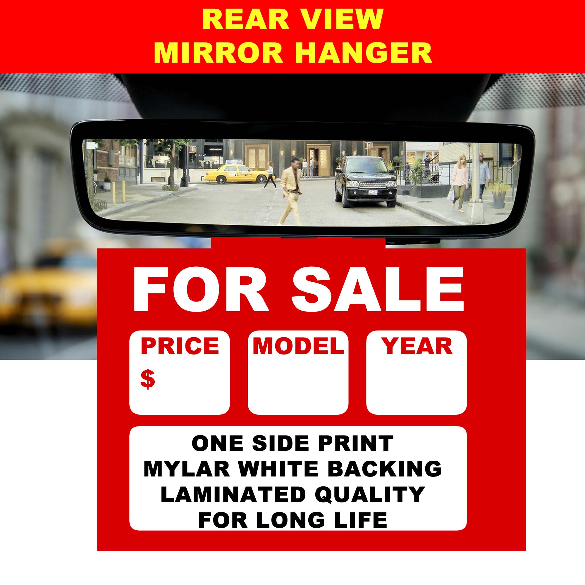 Car For Sale Mylar Sign For Rear View Mirror Hanging, Customizable, Laminated Quality, One Side Print