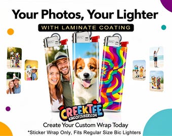 Custom 3x Lighter Sticker Wraps, your photo, text, or images, quantity bundles available, with laminate coating. 3x, 6x, 9x, 18x, 36 plus