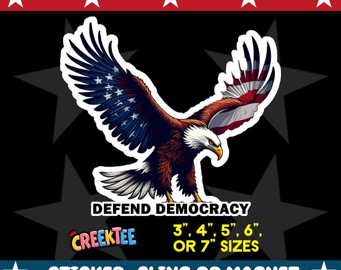 Defend Democracy Bumper Sticker, Magnet, Vinyl Sticker or Window Cling, UV Laminate Coating, laptop, water bottle