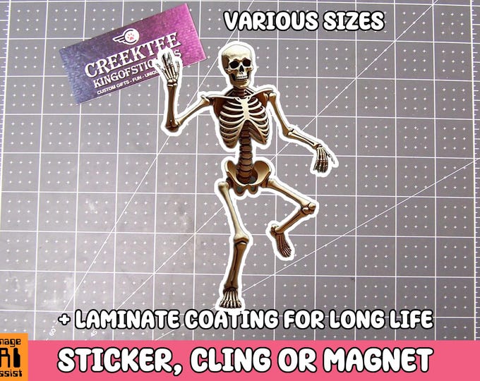 Skeleton Sticker Dancing Skeleton Magnet, dance macabre  Vinyl Sticker, Magnet or Cling in Various Sizes, skull drawing, laptop sticker