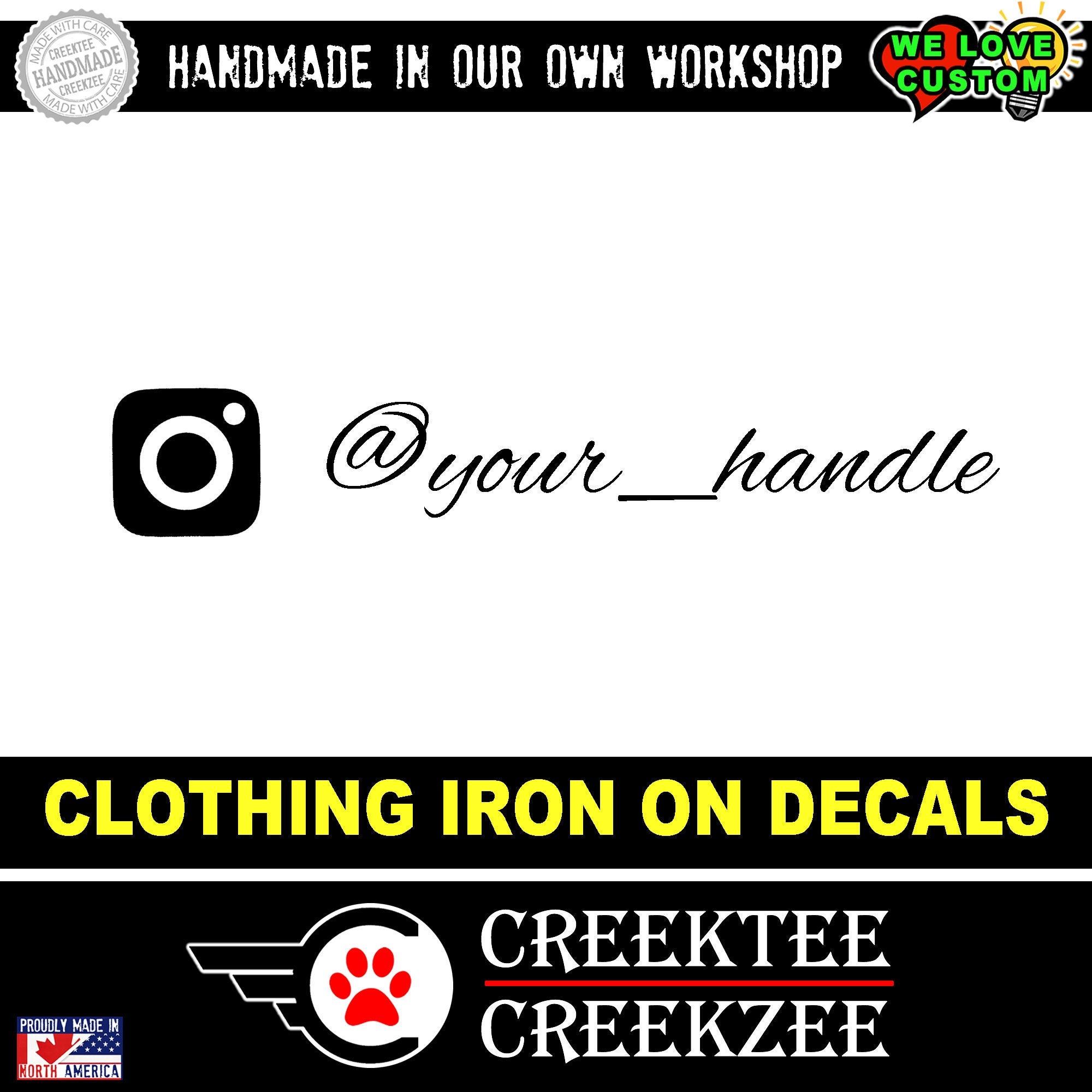 Instagram with custom text Iron On DIY Vinyl Decal - various sizes and colors - colours