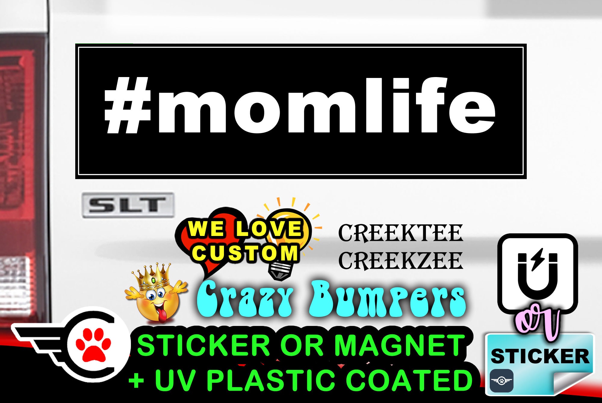 hashtag mom life Bumper Sticker or Magnet with your text, image or artwork, 8