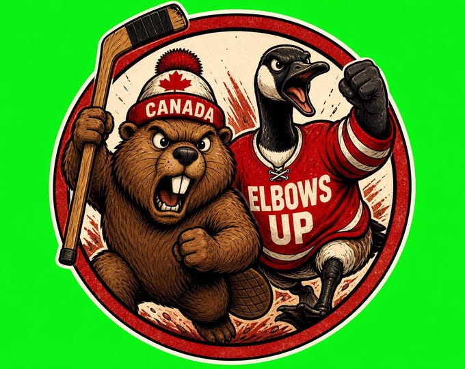 Proudly Canadian Round Elbows Up Bumper Sticker, Magnet, Vinyl Sticker or Window Cling, UV Laminate Coating
