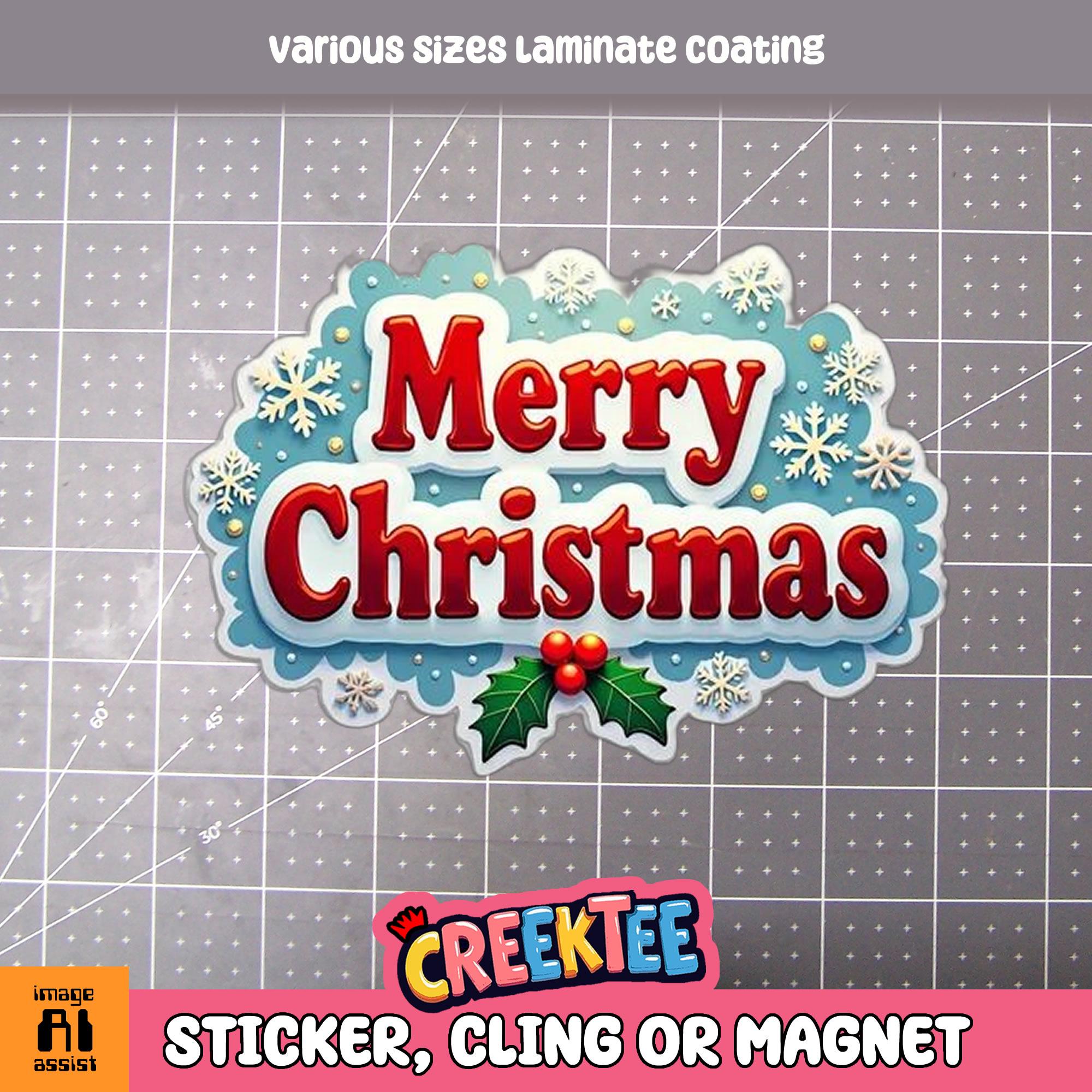 Merry Christmas Vinyl Sticker, Window Cling or Magnet in UV Laminate Coating