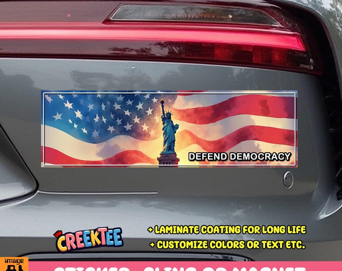 Defend Democracy Bumper Sticker, Magnet or Window Cling in Various Sizes Choose 10" for Standard Size
