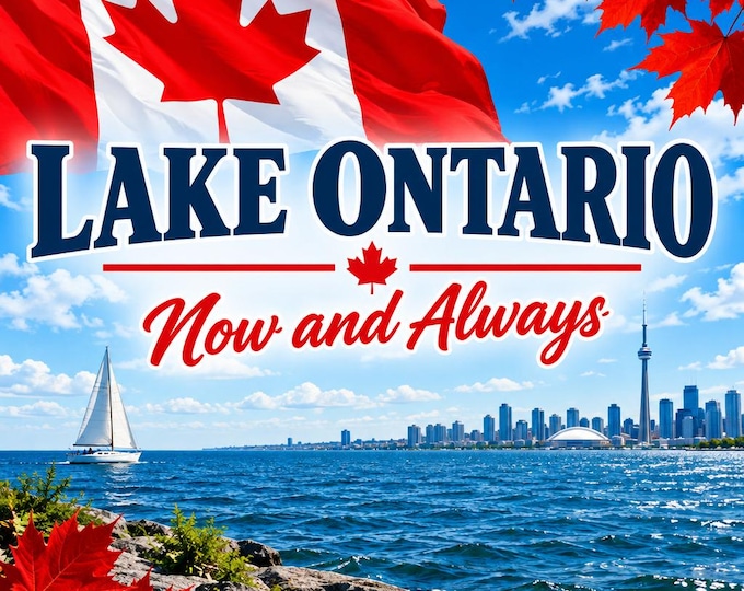 Lake Ontario Now And Always Square Bumper Sticker, Magnet, Vinyl Sticker or Window Cling, UV Laminate Coating, laptop, water bottle