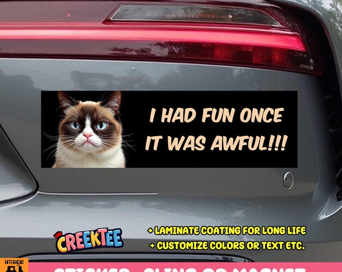 Cat I Had Fun Once It Was Awful! Bumper Sticker, Magnet, Vinyl Sticker, Window Cling or Magnet in UV Laminate Coating