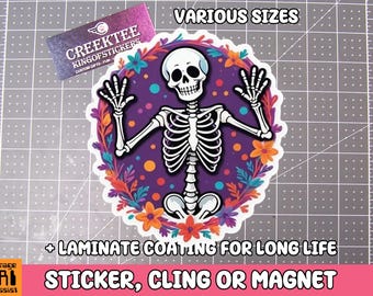 Skelett Sticker Tanzendes Skelett Magnet, Tanzender Skelett Vinyl Aufkleber, Magnet oder Cling in Verschiedenen Größen, Schädel Zeichnung, Laptop Aufkleber