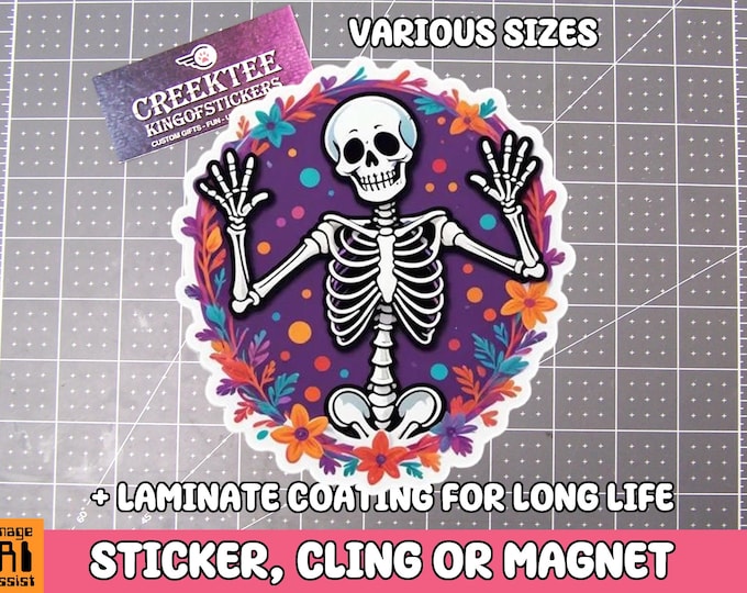 Skeleton Sticker Dancing Skeleton Magnet, dance macabre  Vinyl Sticker, Magnet or Cling in Various Sizes, skull drawing, laptop sticker
