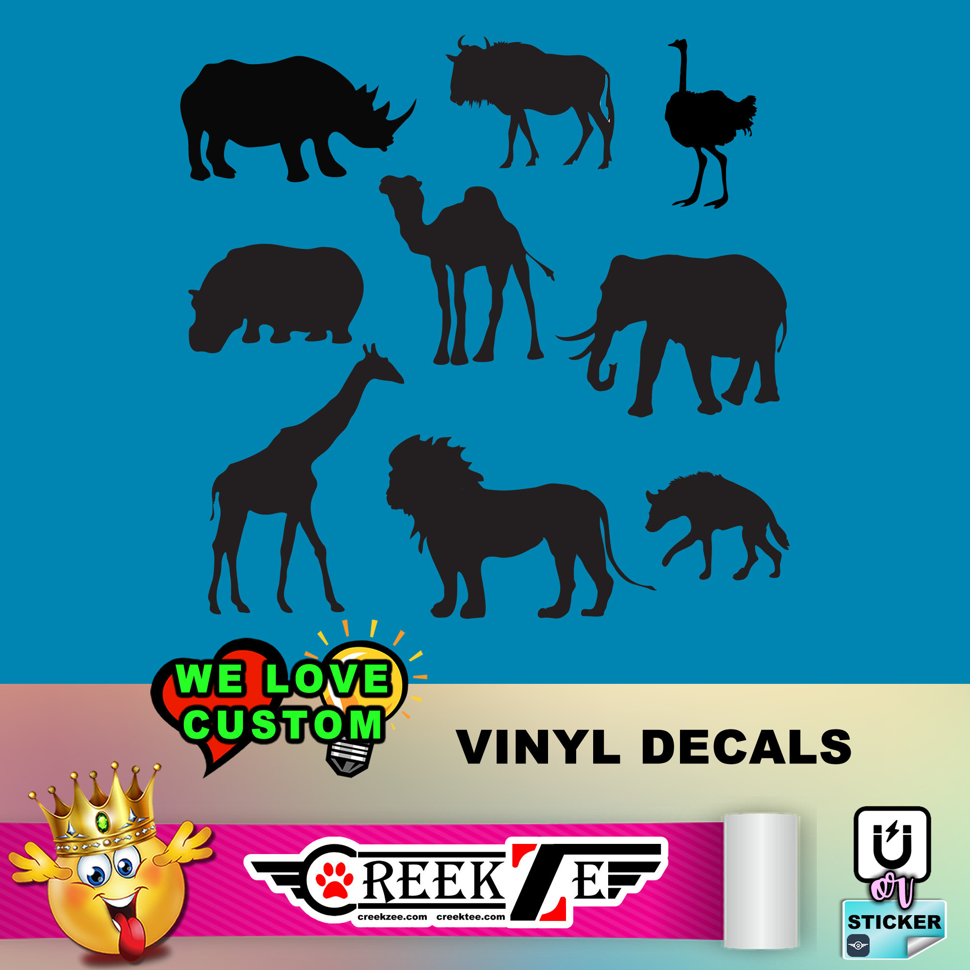 Animal Kingdom in various colors and sizes plus Chrome High Quality Cars, Trucks, Vans, Windows, Boats, Mailboxes