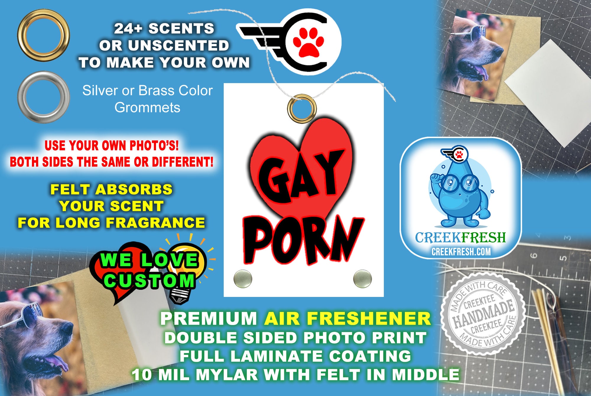 Love Gay Porn Premium Air Freshener Color Photo Print with Felt middle for fragrance absorption -Scented or un-Scented - Double Sd.