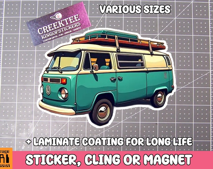 Hippie Bus Vinyl Sticker, Window Cling or Magnet in UV Laminate Coating