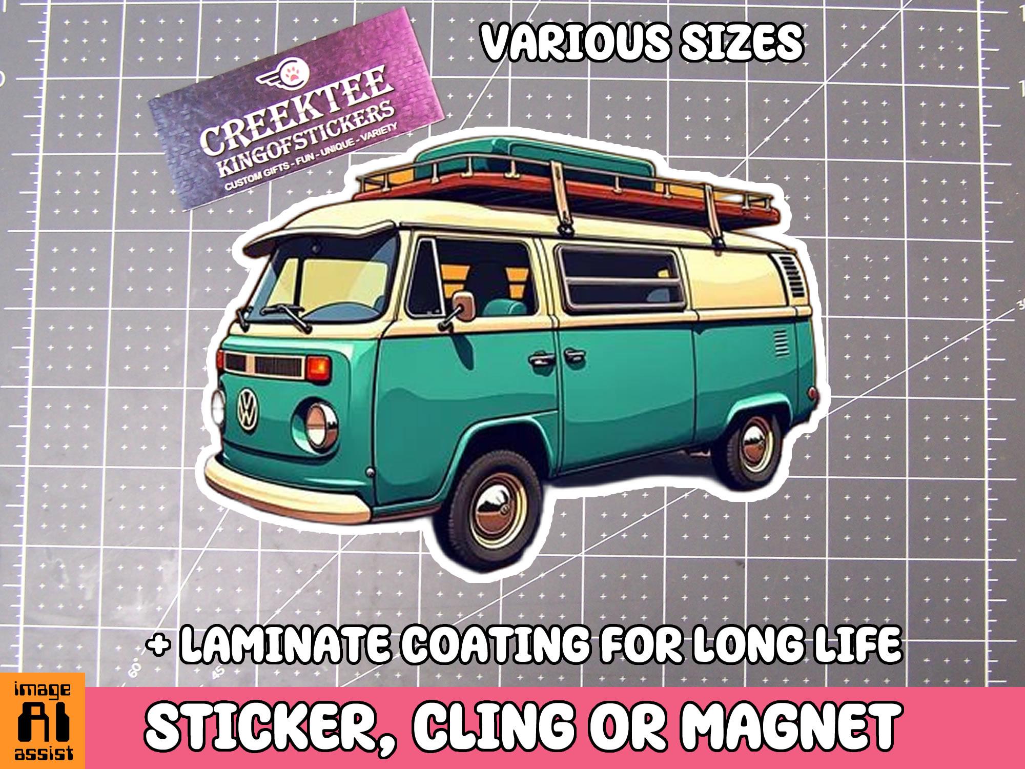 Hippie Bus Vinyl Sticker, Window Cling or Magnet in UV Laminate Coating