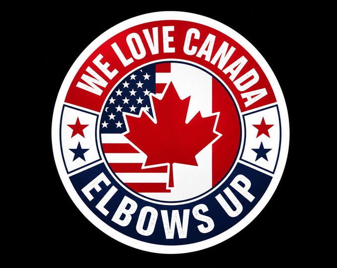 We Love Canada Elbows Up Round Bumper Sticker, Magnet, Vinyl Sticker or Window Cling, UV Laminate Coating