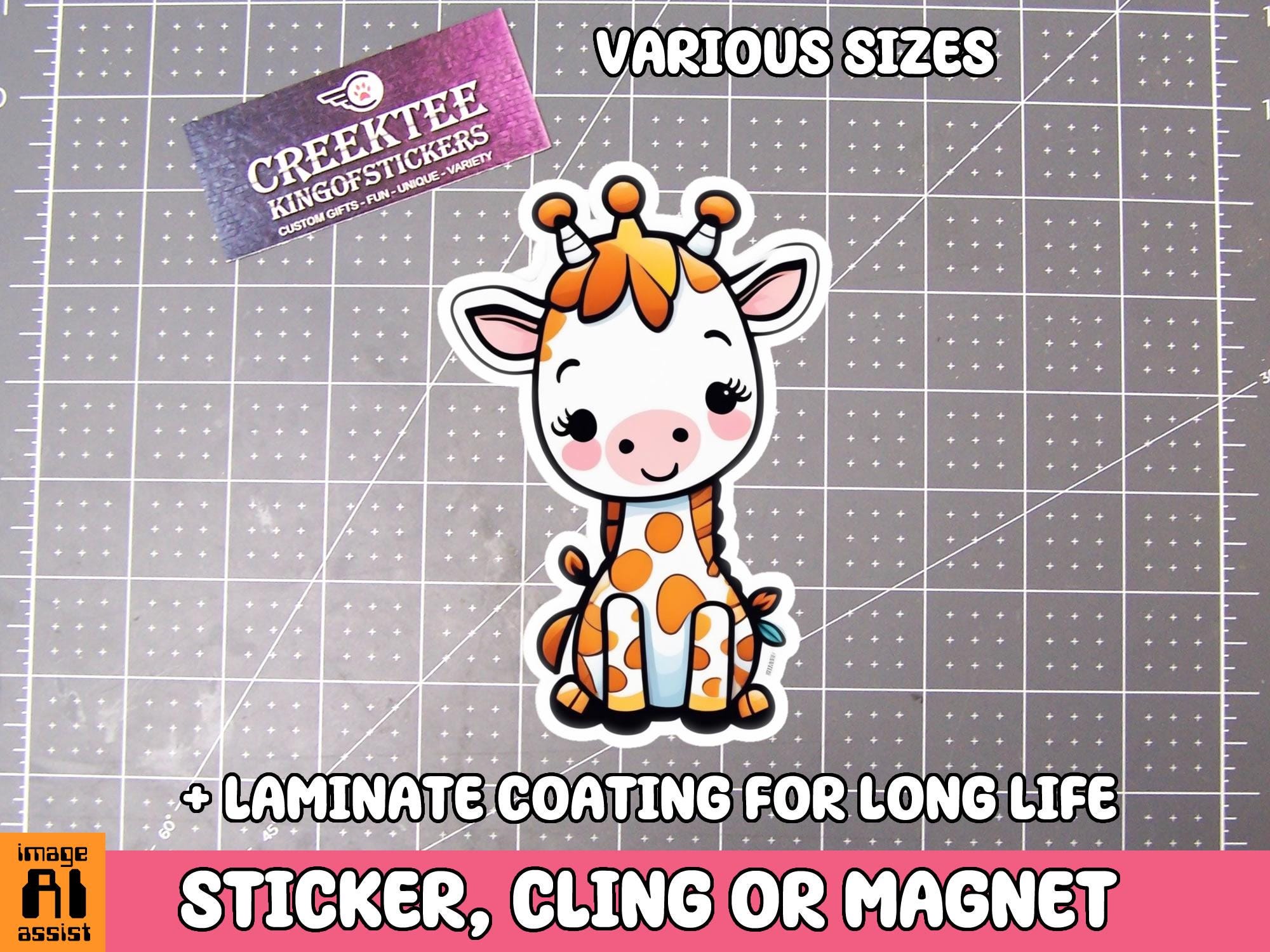 Cute Giraffe Water bottle or kids Sticker, Magnet or Window Cling in Various Sizes