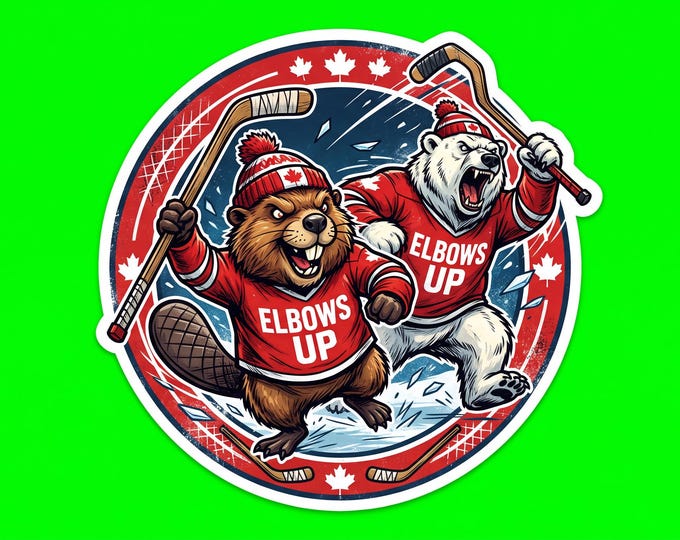 Proudly Canadian Round Elbows Up Bumper Sticker, Magnet, Vinyl Sticker or Window Cling, UV Laminate Coating