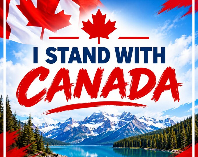 I Stand With Canada Square Bumper Sticker, Magnet, Vinyl Sticker or Window Cling, UV Laminate Coating, laptop, water bottle