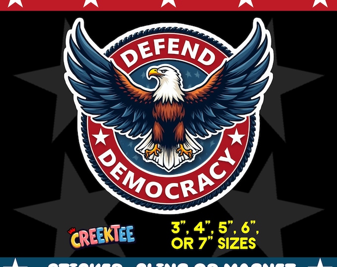 Defend Democracy Bumper Sticker, Magnet, Vinyl Sticker or Window Cling, UV Laminate Coating, laptop, water bottle
