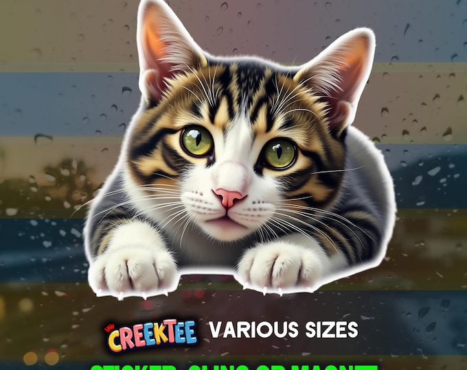 Cute Funny Curious Cat Canada Bumper Sticker, Magnet, Vinyl Sticker, Window Cling, UV Laminate, laptop, water bottle