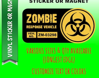Zombie Response Vehicle bumper sticker or car magnet in various sizes