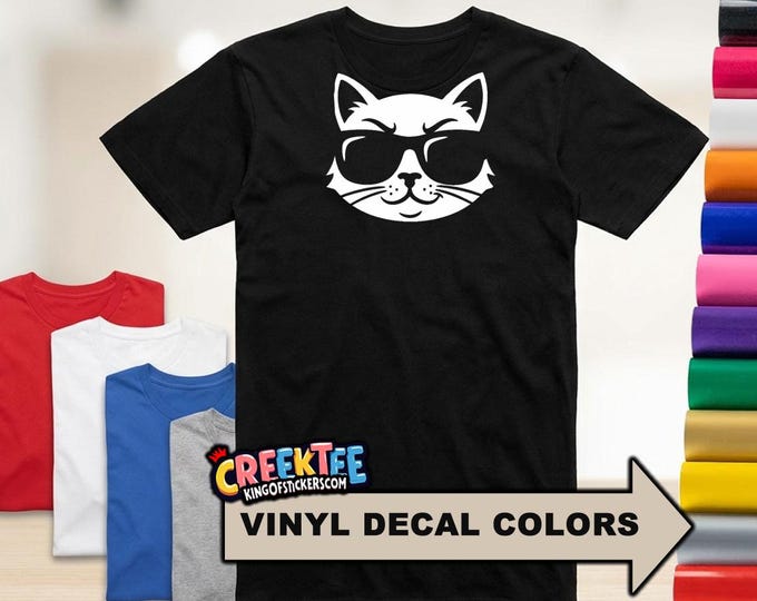 Cool Cat Wearing Shades HTV Vinyl Tee Various Sizes and Colors