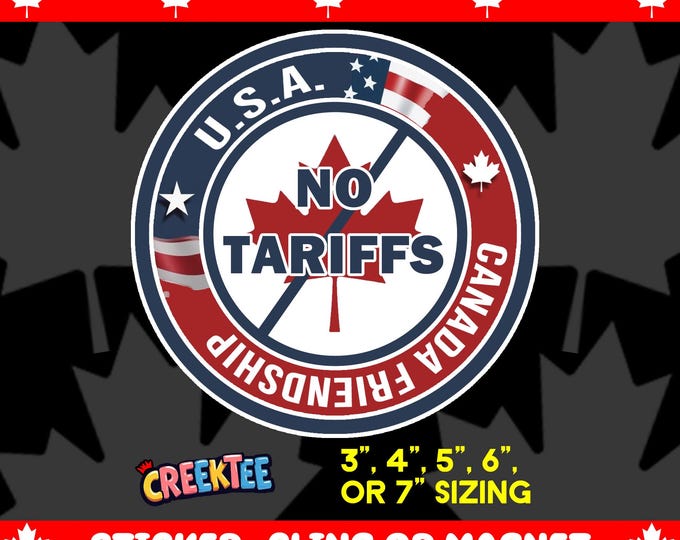 Canada USA Friendship No Tariffs Round Bumper Sticker, Magnet, Vinyl Sticker or Window Cling, UV Laminate Coating, laptop, water bottle