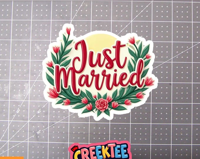 Just Married Vinyl Sticker or  Magnet in UV Laminate Coating