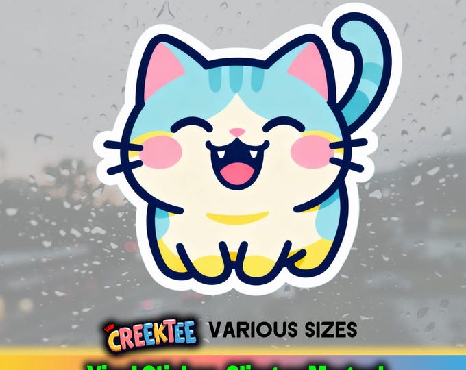 Laughing Cat Vinyl Sticker, Window Cling or Magnet in UV Laminate Coating