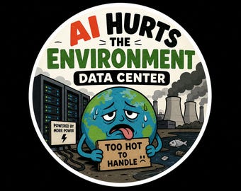 Data centers hurt the environment Round Bumper Sticker, Magnet, Vinyl Sticker or Window Cling, UV Laminate Coating, laptop, water bottle