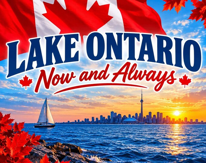 Lake Ontario Now And Always Square Bumper Sticker, Magnet, Vinyl Sticker or Window Cling, UV Laminate Coating, laptop, water bottle