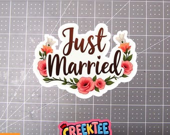 Just Married Vinyl Sticker or  Magnet in UV Laminate Coating