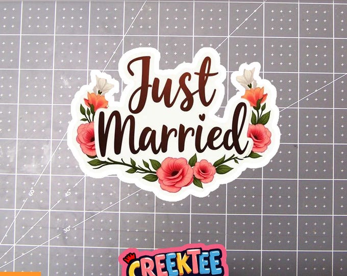 Just Married Vinyl Sticker or  Magnet in UV Laminate Coating
