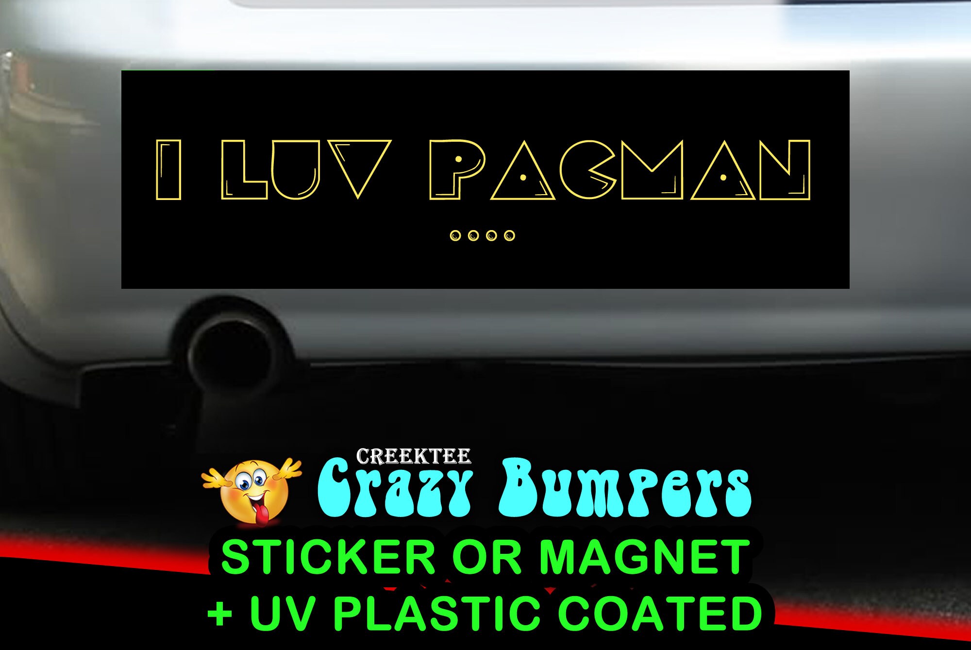 I Love Pacman Up 10 x 3 Bumper Sticker - Custom changes and orders welcomed! I Love Pacman Up 10 x 3 Bumper Sticker - Custom changes and orders welcomed!