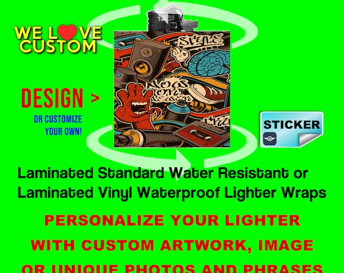 2X Large Lighter Sticker Wrap Cool Design or custom, Standard or Waterproof sticker with laminate long durability, Sticker Wrap Only