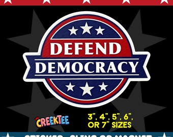 Defend Democracy Bumper Sticker, Magnet, Vinyl Sticker or Window Cling, UV Laminate Coating, laptop, water bottle