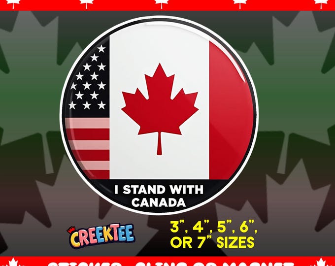 Canada USA Friendship I Stand With Canada Round Bumper Sticker Magnet, Vinyl Sticker Window Cling, UV Laminate Coating, laptop, water bottle