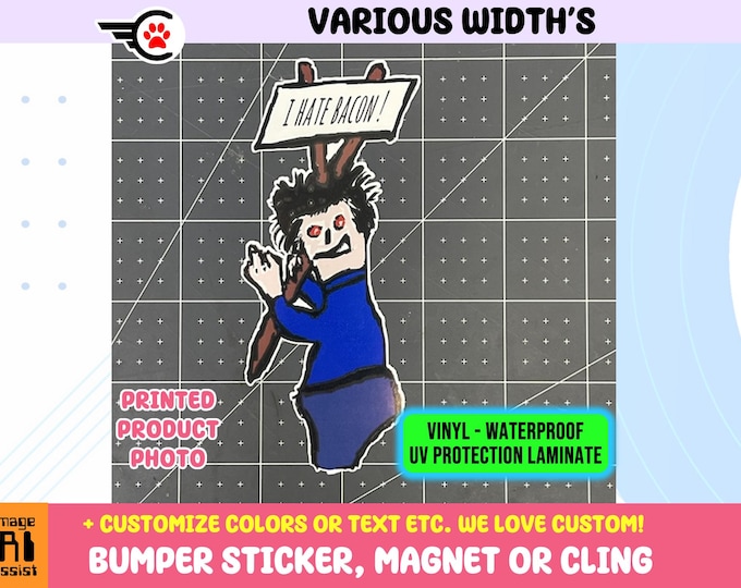 Funny Hand Drawn Angry Custom Text Vinyl Sticker, Magnet or Window Cling in Various Sizes