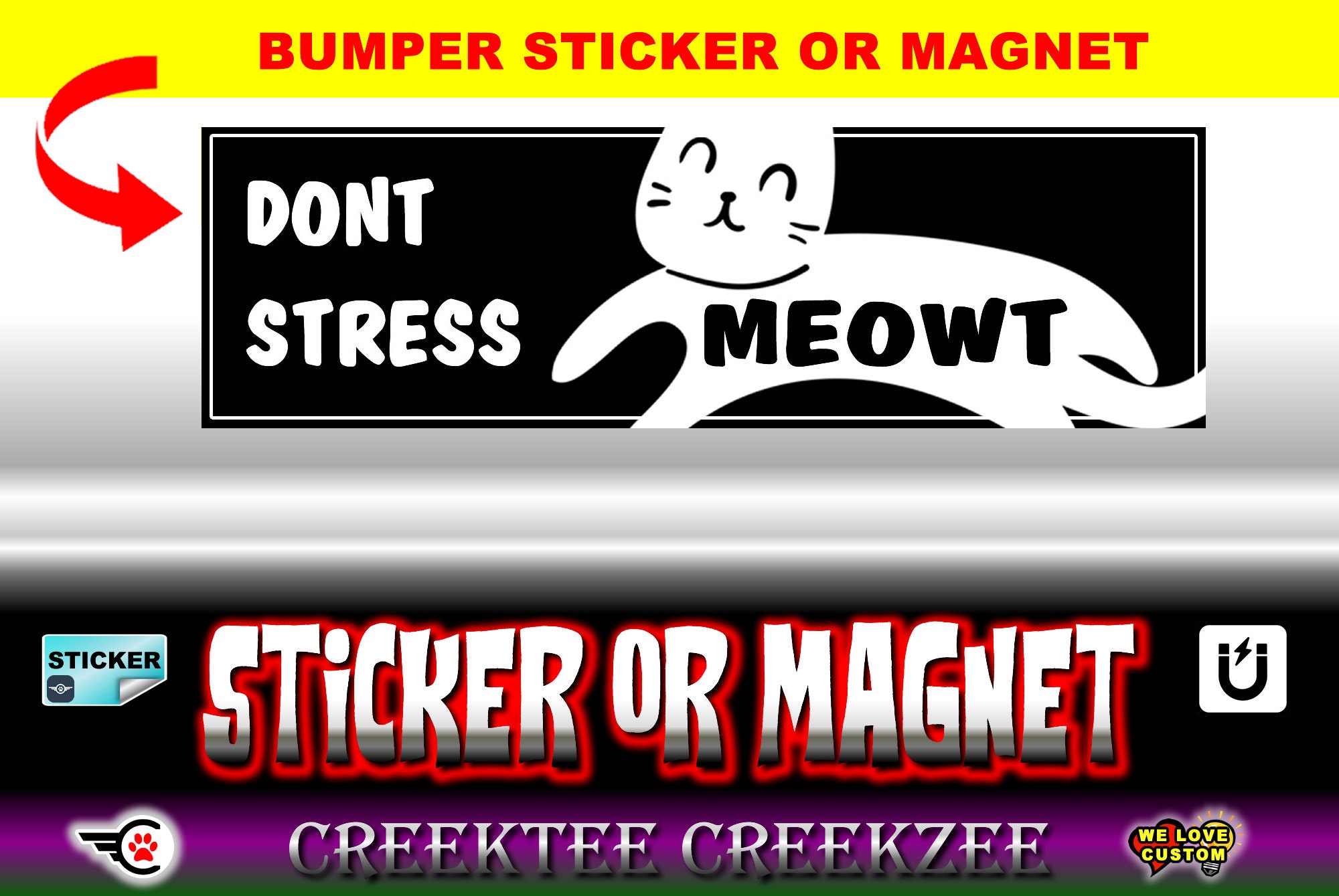 Don't Stress Meowt Bumper Sticker or Magnet sizes 4