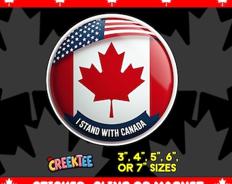 Canada USA Friendship I Stand With Canada Round Bumper Sticker Magnet, Vinyl Sticker Window Cling, UV Laminate Coating, laptop, water bottle