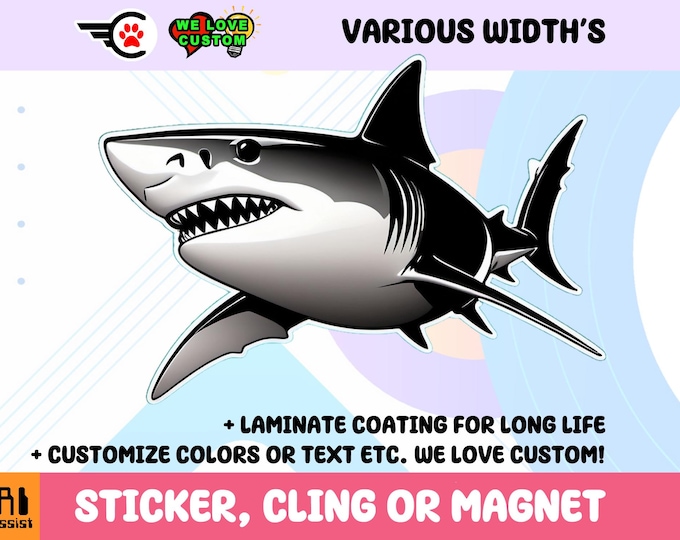 Shark Vinyl Sticker, Magnet or Window Cling in Various Sizes