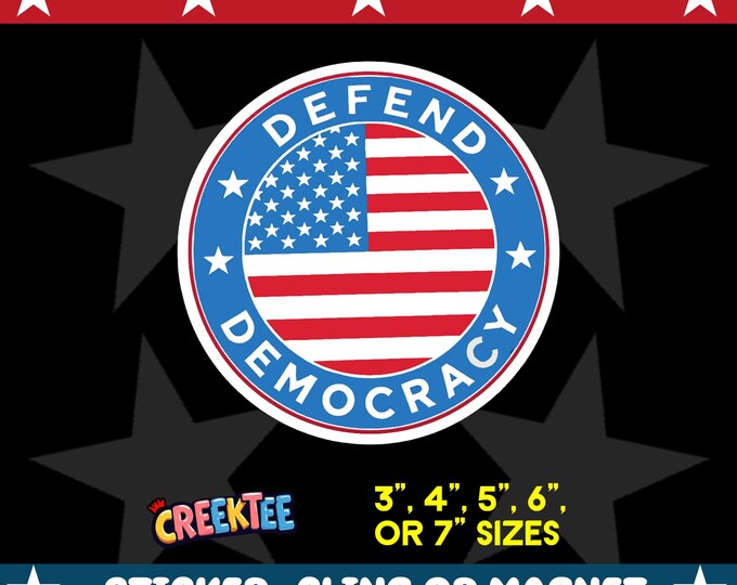 Defend Democracy Bumper Sticker, Magnet, Vinyl Sticker or Window Cling, UV Laminate Coating, laptop, water bottle