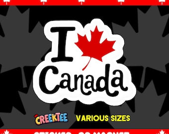 I Love Canada Bumper Sticker, Magnet, Vinyl Sticker or Window Cling, UV Laminate Coating, laptop, water bottle
